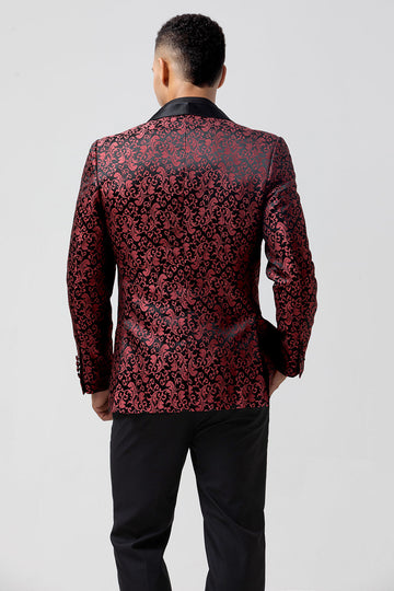 Rød 2 Pieces Jacquard Sjal Jakkeslag Menns Bryllup Suits